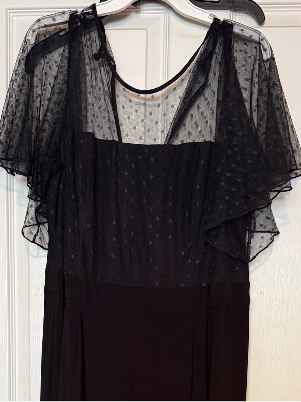Betsey Johnson Black Maxi Pantsuit with Sheer Polka-Dot Overlay - Picture 3 of 5